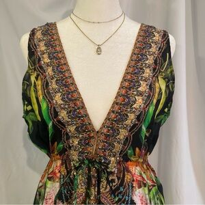 Vibrant Tropical Beaded Print High Low Dress